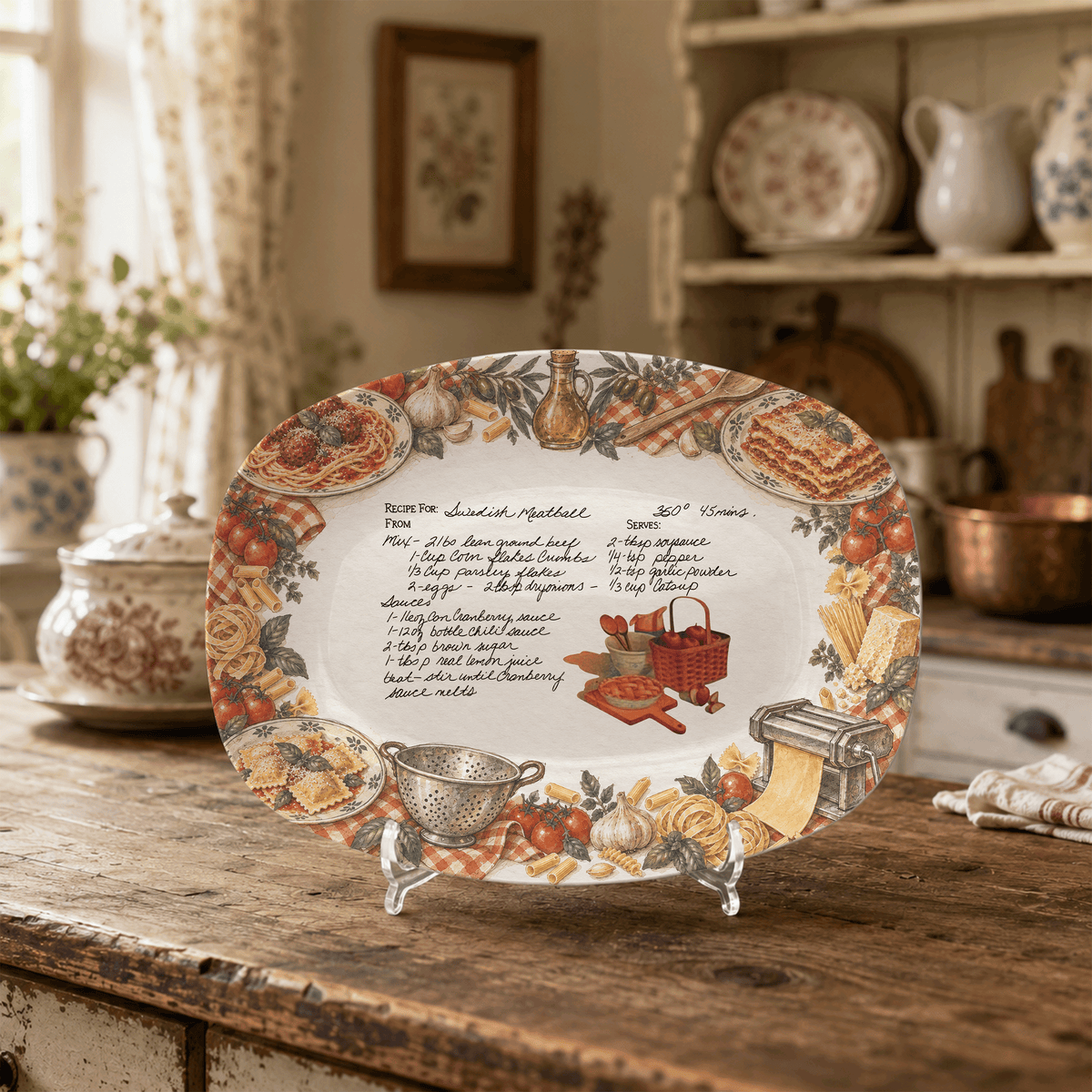 Handwritten Recipe Platter with Vintage Italian Food Border