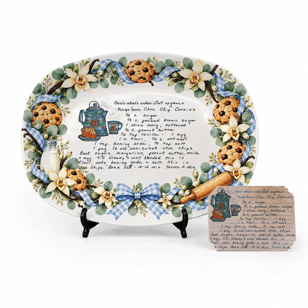 Handwritten Recipe Platter with Blue Bow Cookie Border