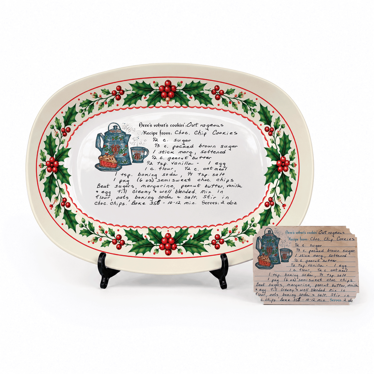 Handwritten Recipe Platter with Holly Border