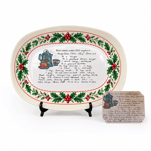 Handwritten Recipe Platter with Holly Border