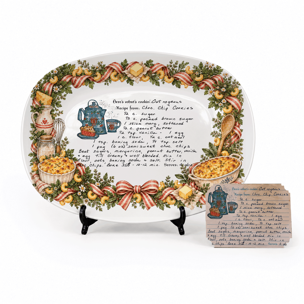 Handwritten Recipe Platter with Macaroni and Cheese Border