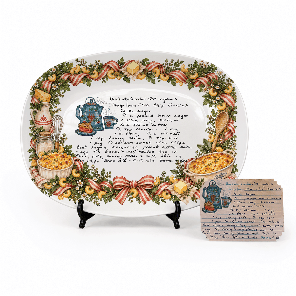 Handwritten Recipe Platter with Macaroni and Cheese Border