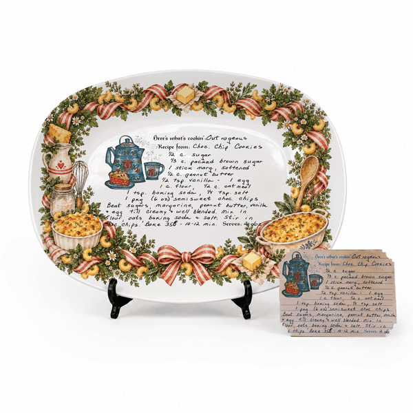 Handwritten Recipe Platter with Macaroni and Cheese Border