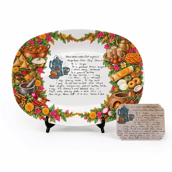 Handwritten Recipe Platter with Vintage Indian Food Border