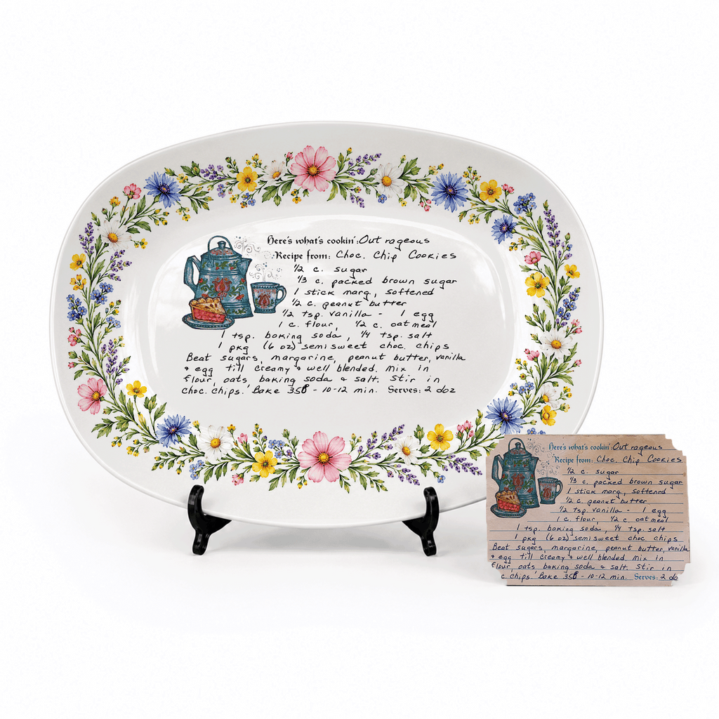 Handwritten Recipe Platter with Wildflower Meadow Border