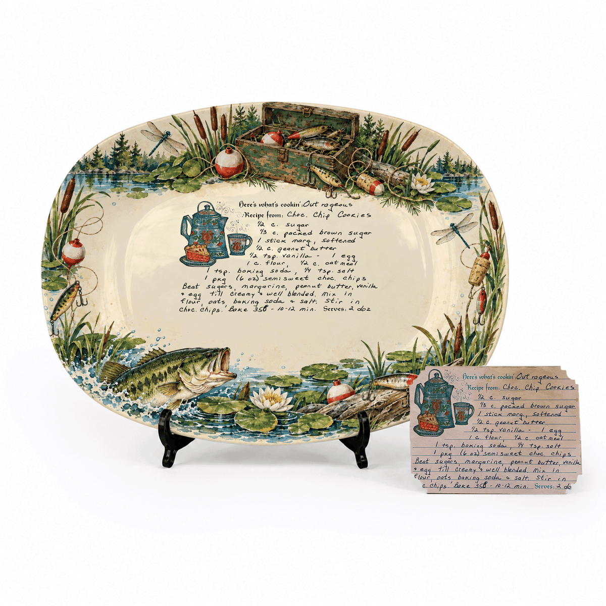 Handwritten Recipe Platter with Fishing Border