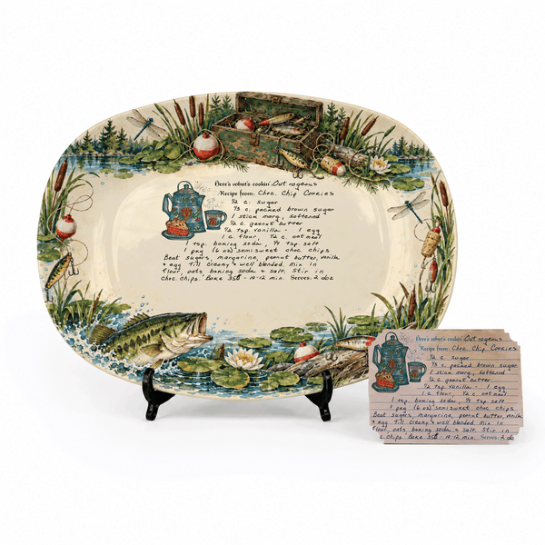 Handwritten Recipe Platter with Fishing Border
