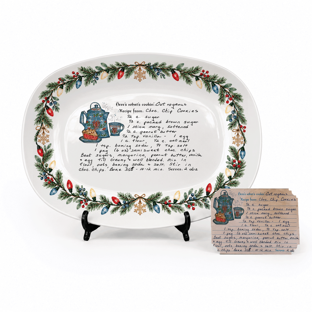 Handwritten Recipe Platter with Christmas Lights Border