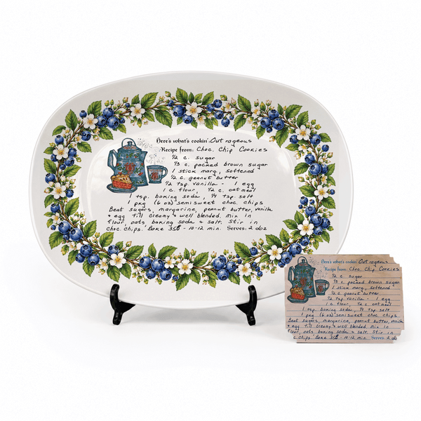 Handwritten Recipe Platter with Blueberry Border