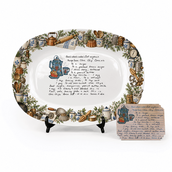 Handwritten Recipe Platter with Vintage Kitchen Item Border