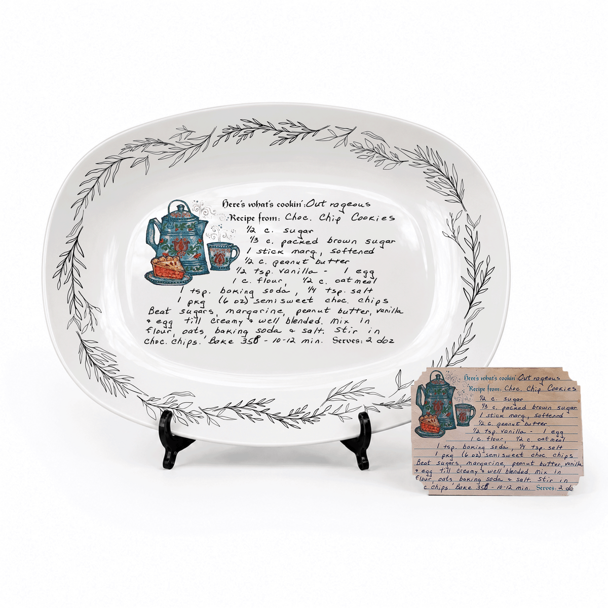 Handwritten Recipe Platter with Branch Border