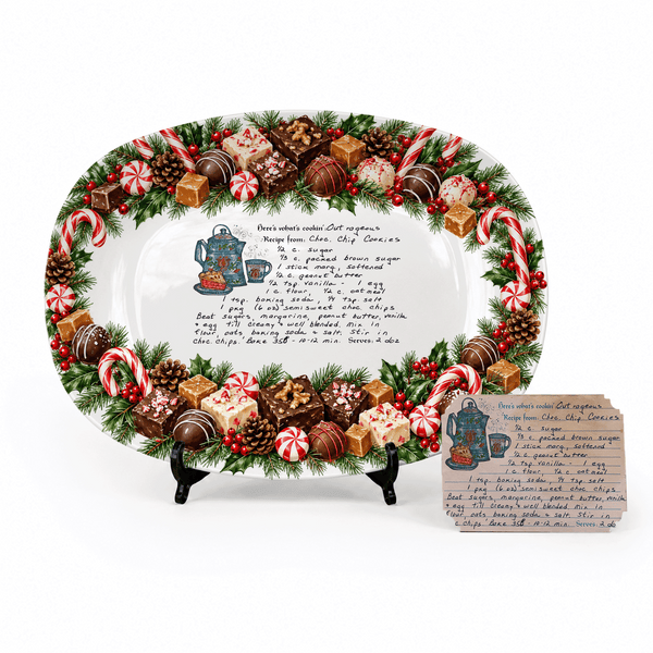 Handwritten Recipe Platter with Christmas Candy Border
