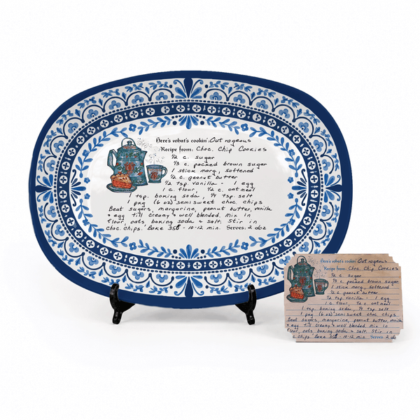Handwritten Recipe Platter with Heritage Blue Border