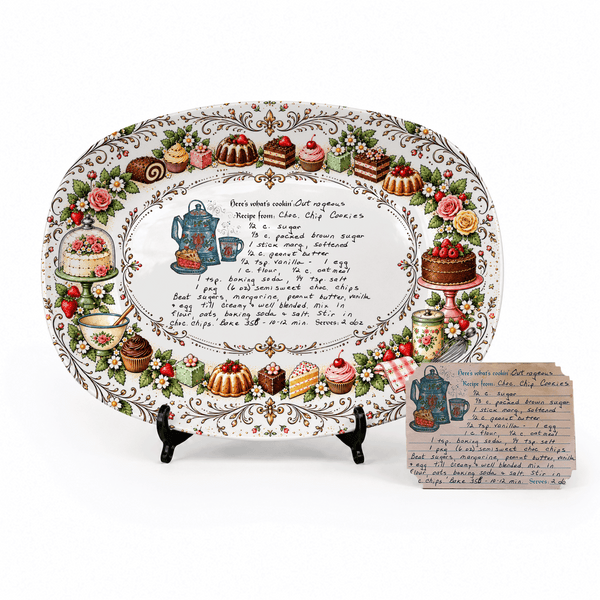 Handwritten Recipe Platter with Vintage Cake Border