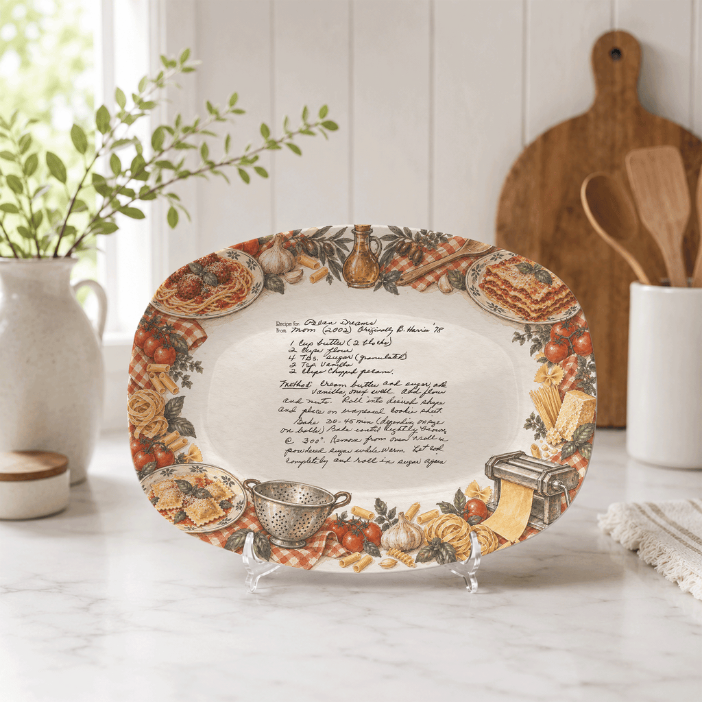 Handwritten Recipe Platter with Vintage Italian Food Border