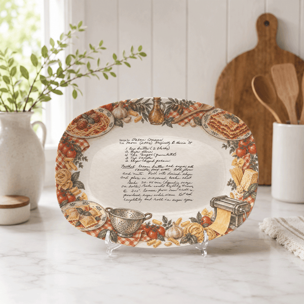 Handwritten Recipe Platter with Vintage Italian Food Border