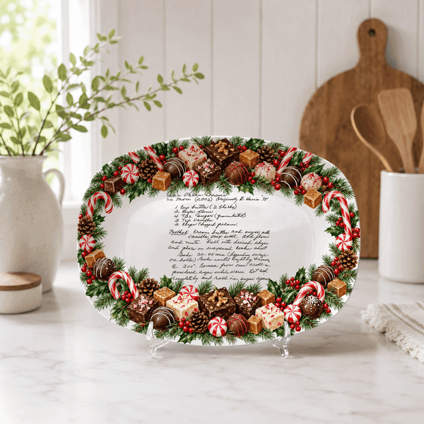 Handwritten Recipe Platter with Christmas Candy Border