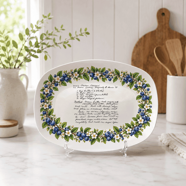 Handwritten Recipe Platter with Blueberry Border
