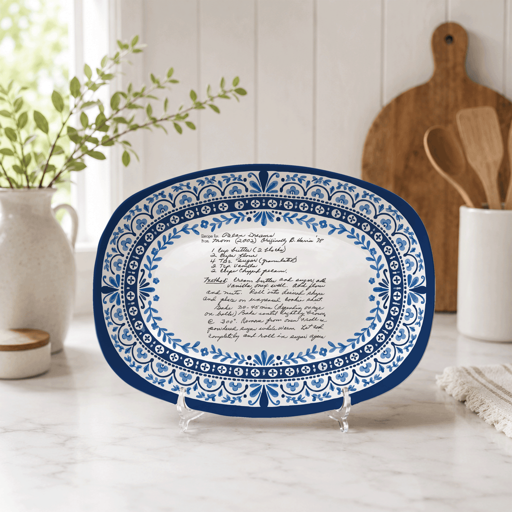 Handwritten Recipe Platter with Heritage Blue Border
