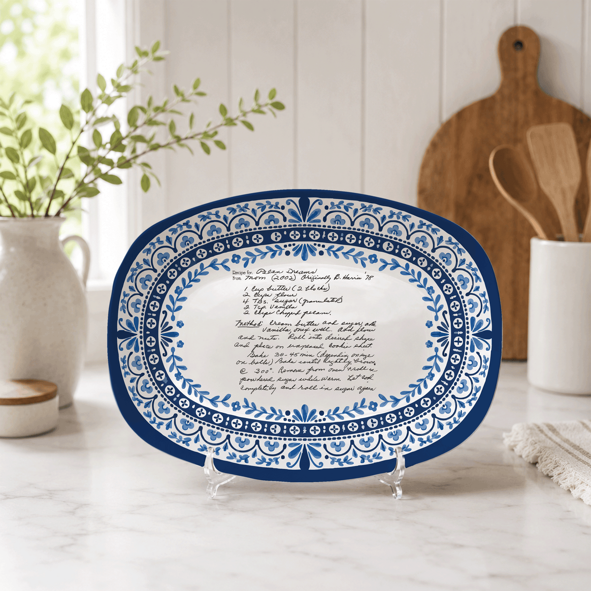 Handwritten Recipe Platter with Heritage Blue Border
