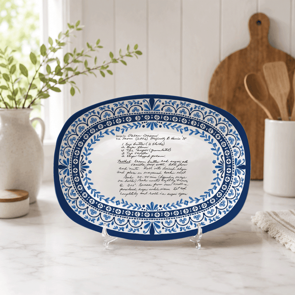 Handwritten Recipe Platter with Heritage Blue Border