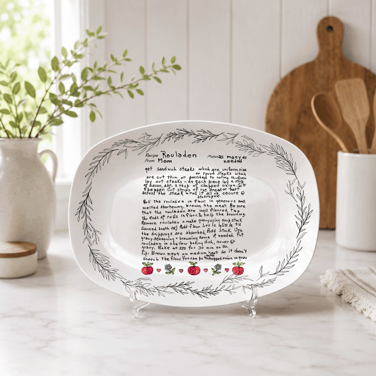 Handwritten Recipe Platter with Branch Border