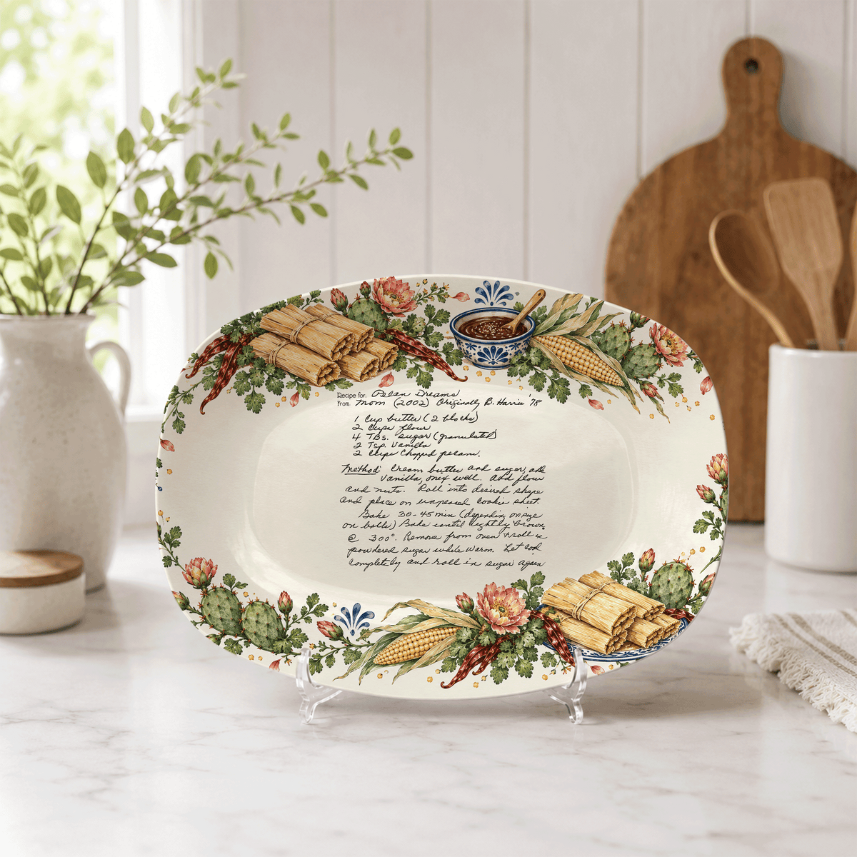 Handwritten Recipe Platter with Tamale Border