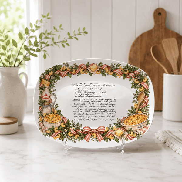 Handwritten Recipe Platter with Macaroni and Cheese Border