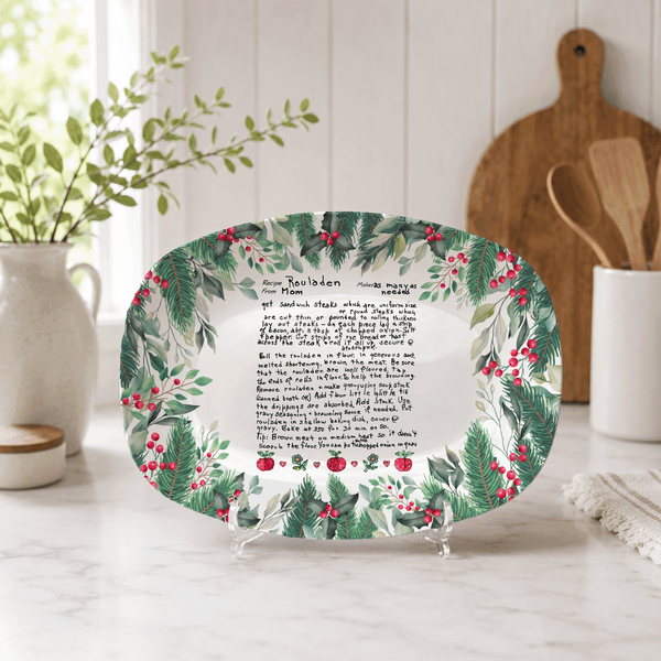 Handwritten Recipe Platter with Christmas Wreath Border