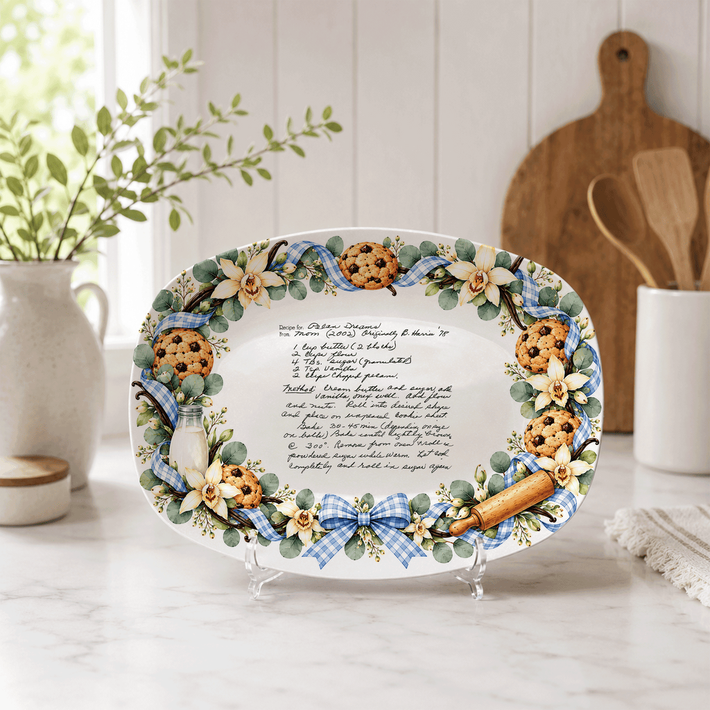 Handwritten Recipe Platter with Blue Bow Cookie Border