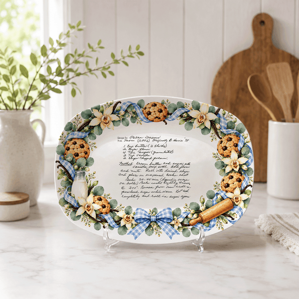 Handwritten Recipe Platter with Blue Bow Cookie Border