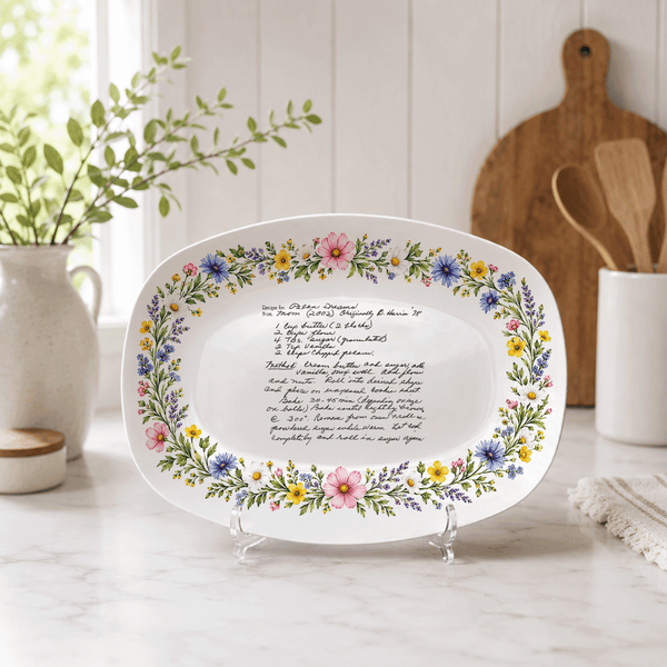 Handwritten Recipe Platter with Wildflower Meadow Border