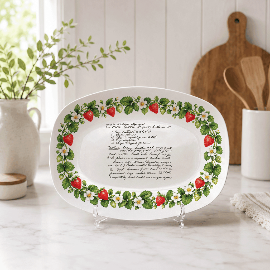 Handwritten Recipe Platter with Strawberry Border