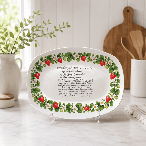 Handwritten Recipe Platter with Strawberry Border