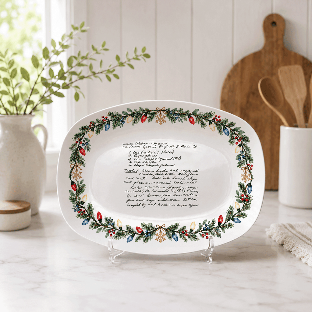 Handwritten Recipe Platter with Christmas Lights Border