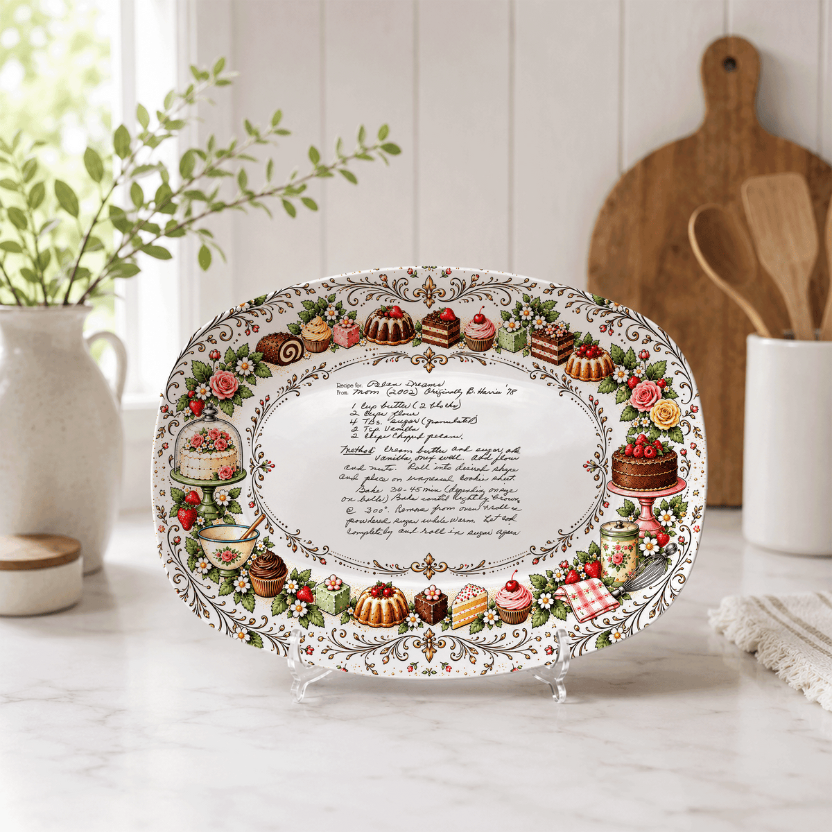 Handwritten Recipe Platter with Vintage Cake Border