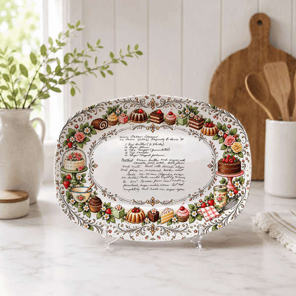 Handwritten Recipe Platter with Vintage Cake Border