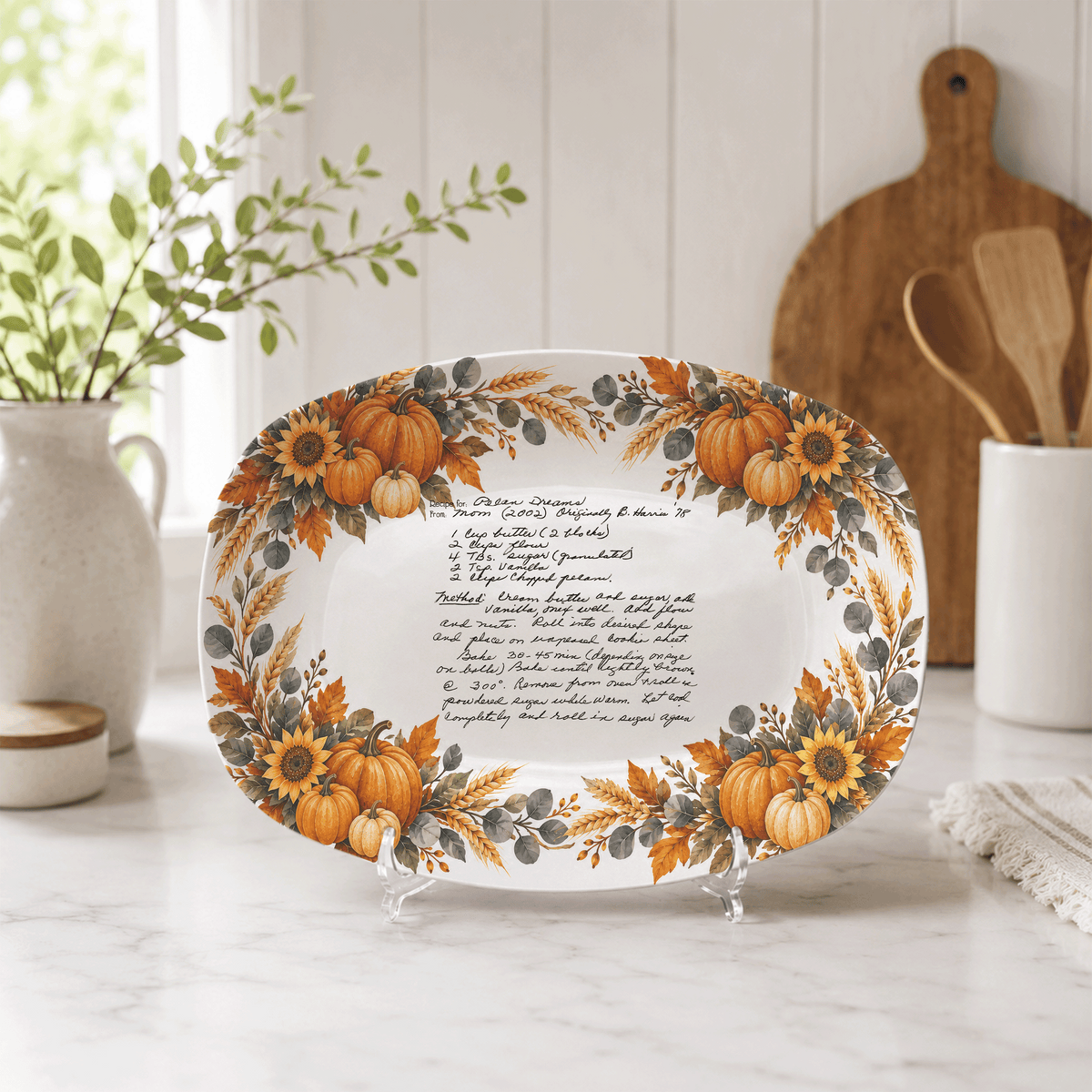 Handwritten Recipe Platter with Pumpkin Border