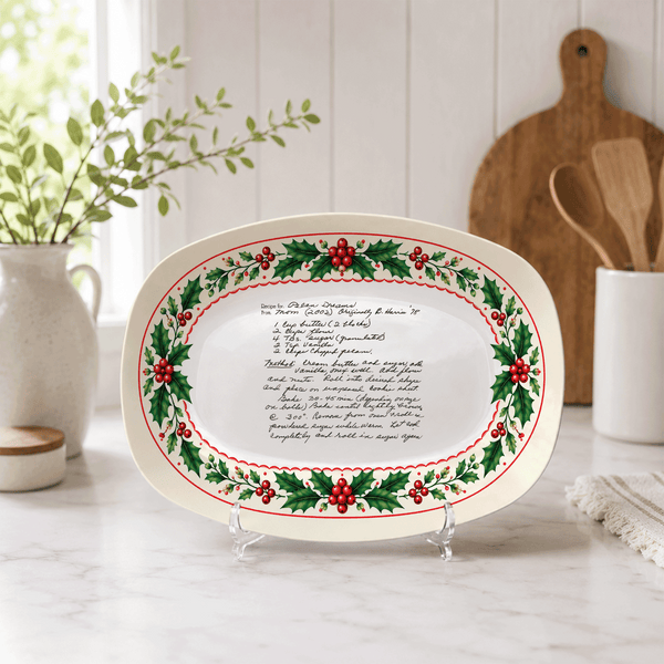 Handwritten Recipe Platter with Holly Border