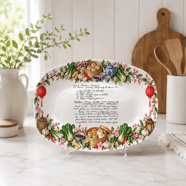 Handwritten Recipe Platter with Chinese Food Border