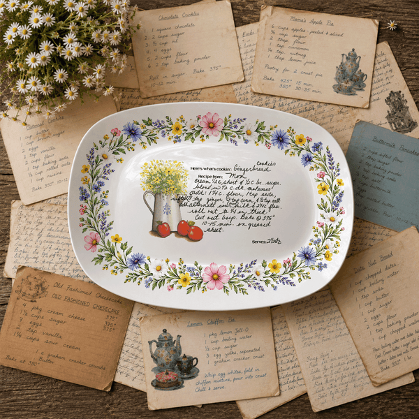 Handwritten Recipe Platter with Wildflower Meadow Border