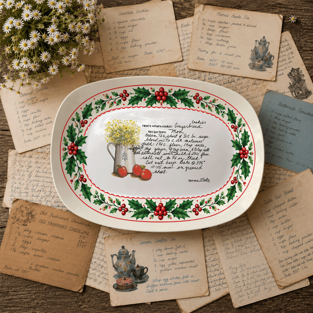 Handwritten Recipe Platter with Holly Border