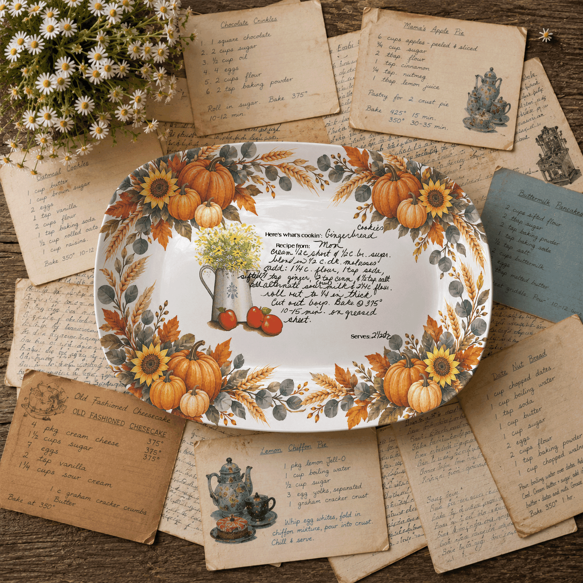 Handwritten Recipe Platter with Pumpkin Border