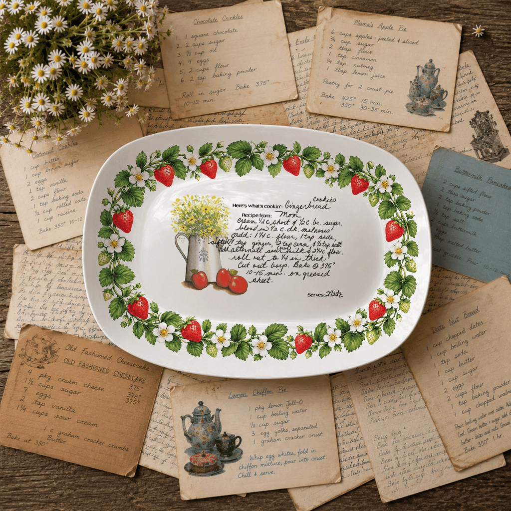 Handwritten Recipe Platter with Strawberry Border
