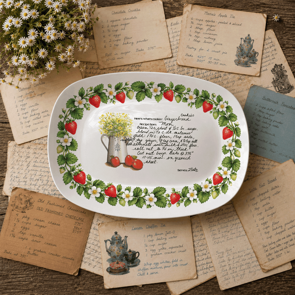 Handwritten Recipe Platter with Strawberry Border