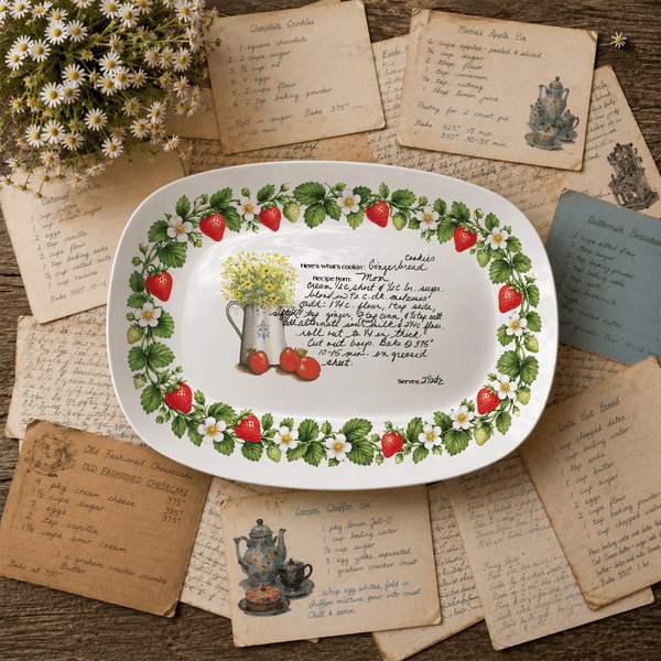 Handwritten Recipe Platter with Strawberry Border