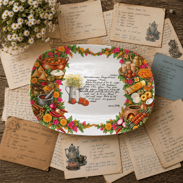 Handwritten Recipe Platter with Vintage Indian Food Border