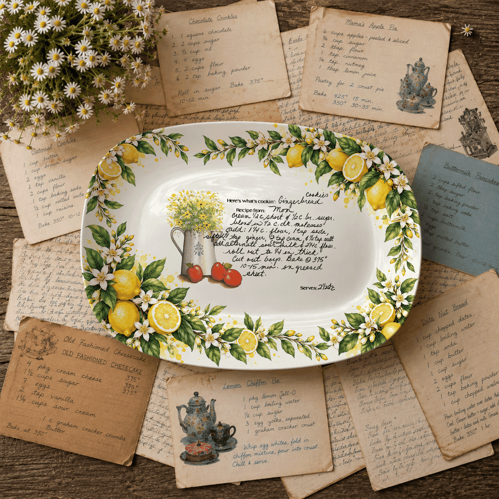 Handwritten Recipe Platter with Lemon Orchard Border