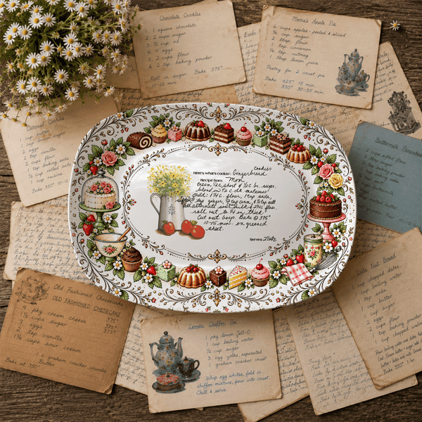Handwritten Recipe Platter with Vintage Cake Border