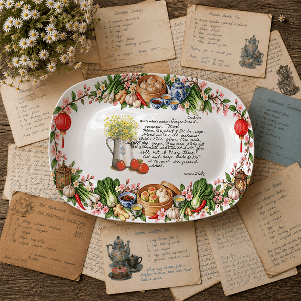 Handwritten Recipe Platter with Chinese Food Border